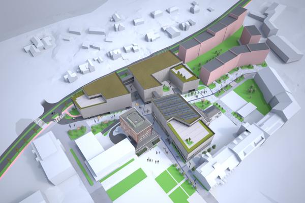 Slik kunne den nye skolen ha sett ut. Illustrasjon: Viken fylkeskommune/LMR arkitektur