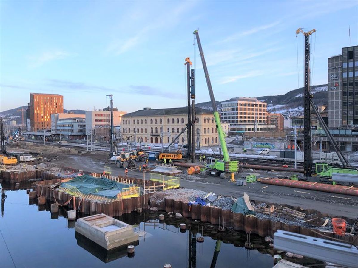 Fra anleggsområdet ved Drammen stasjon. Foto: NCC