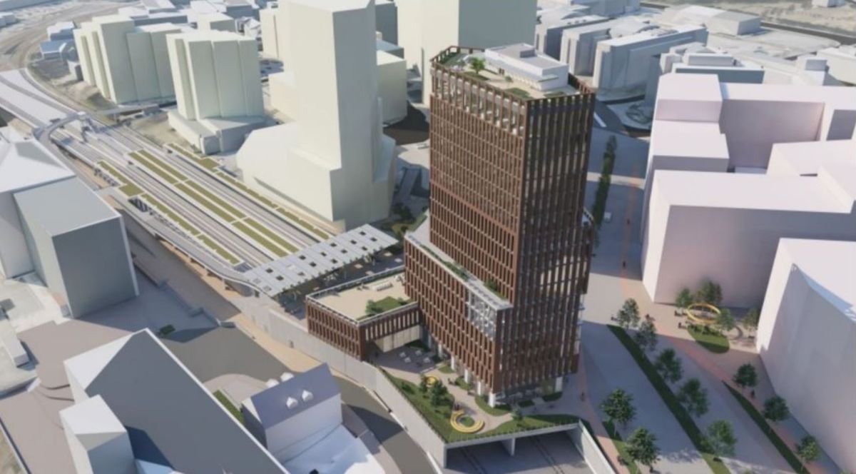 Oslo kommune anbefaler ikke torgbygg på 17 etasjer på Brynseng. Illustrasjon: COWI