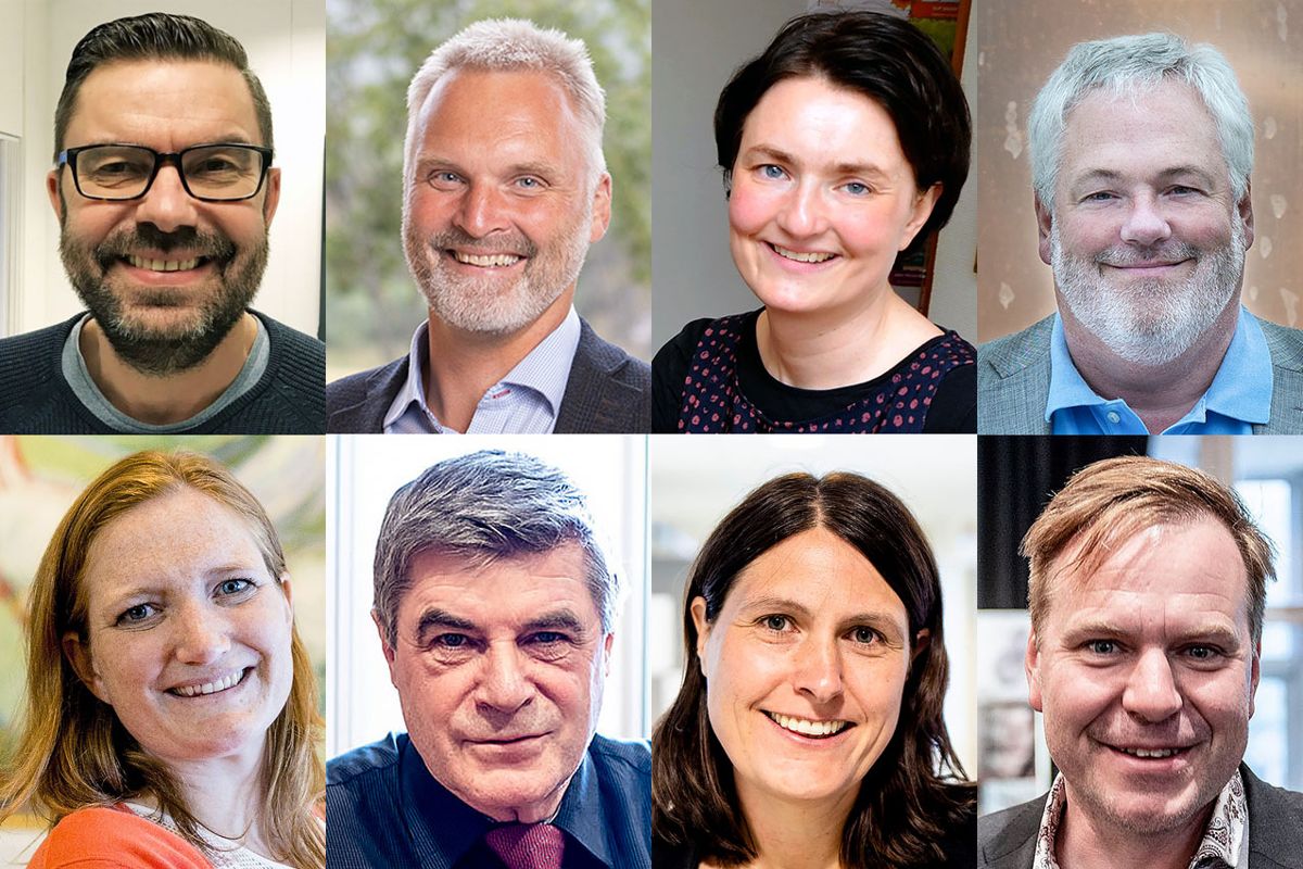 Det er to dager igjen å stemme på Årets kommuneprofil. Øverst fra venstre: Hogne Eidissen, Erlend Solem, Birgit Valla og Pål Smiths. Nederst fra venstre: Ida Pinnerød, Alf E. Jakobsen, Ingvild Vikingsen Skogestad og Alfred Bjørlo.
