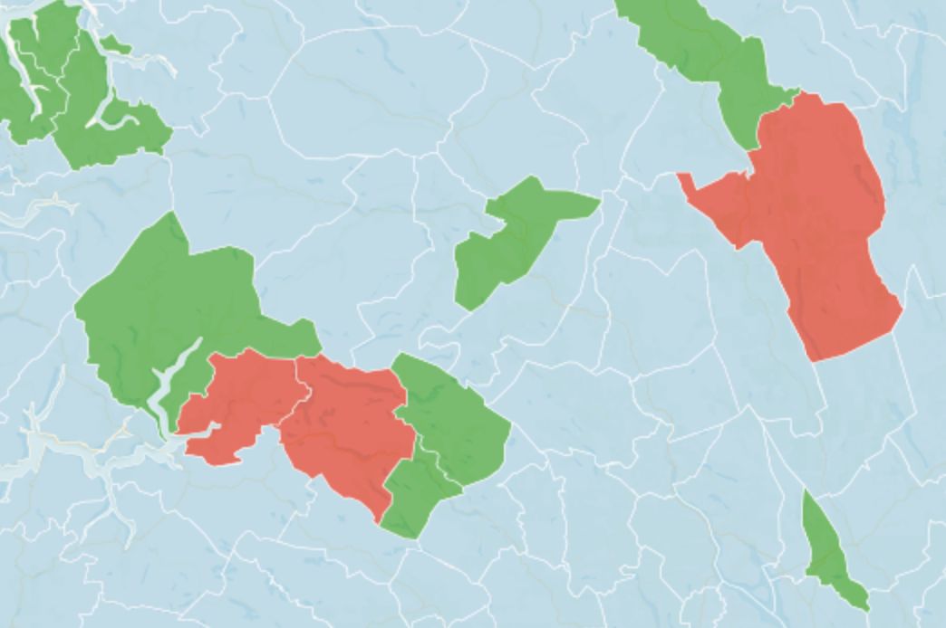 I bunn av saken finner du et klikkbart kart hvor du kan se detaljer for hver kommune.