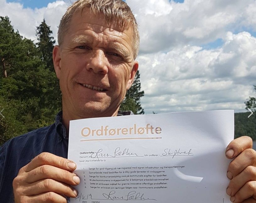 Ordførerkandidat for Skiptvet Ap, Lars Sæther, er én av 185 ordførerkadidater som hittil har signert på "Ordførerløftet".  Foto: NHO