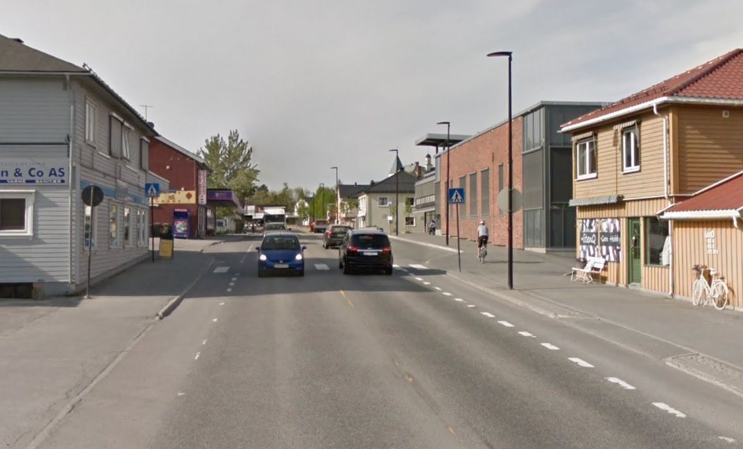 Vestre Toten kommune har store planer for Storgata i Raufoss. Foto: Google maps