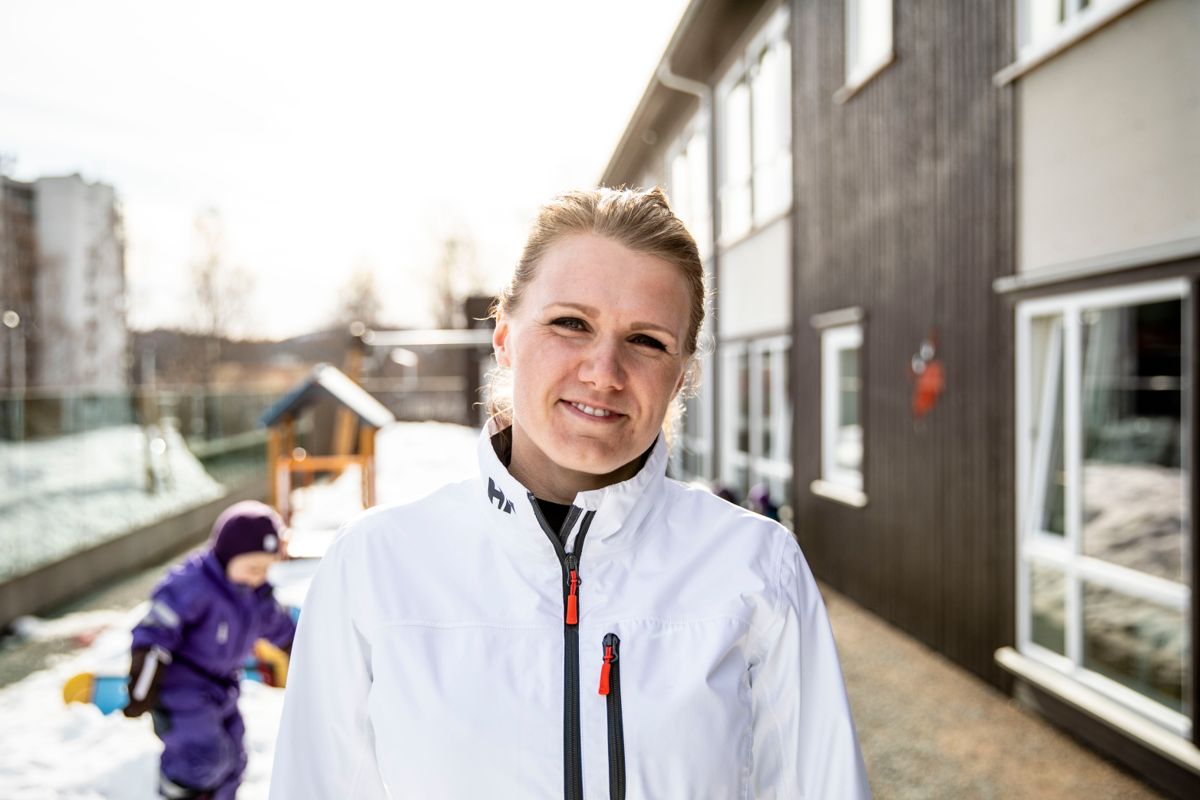 Senterbarnehagen på Fjell i Drammen er én av barnehagene som Malin Larsen skal rekruttere barn med minoritetsspråklig bakgrunn til. Foto: Magnus Knutsen Bjørke