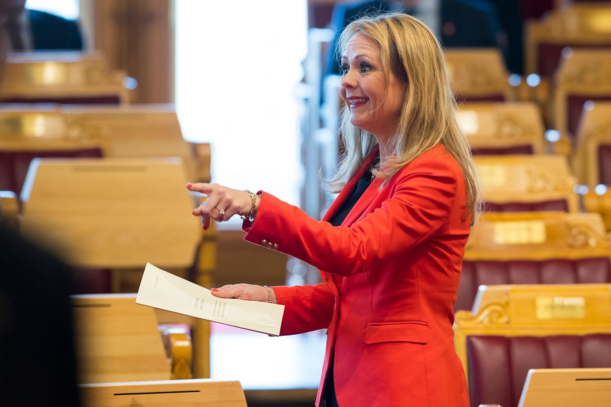 Barne- og likestillingsminister Linda Hofstad Helleland deltok i den muntlige spørretimen på Stortinget onsdag. Foto: Heiko Junge / NTB scanpix