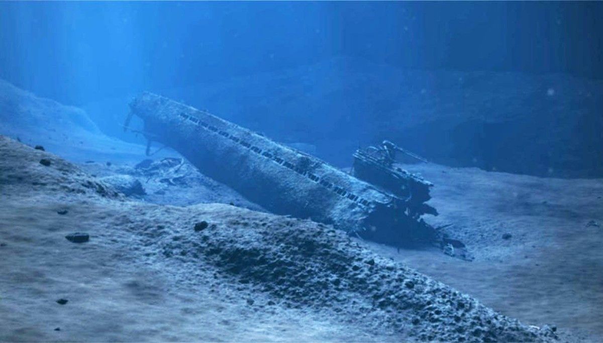 Den torpederte ubåten U-864 utenfor Fedje er lastet med 67 tonn kvikksølv. Regjeringen foreslår i statsbudsjettet for 2019 å bevilge 30 millioner kroner for å tildekke - men ikke heve - den.  Foto: Kystverket.