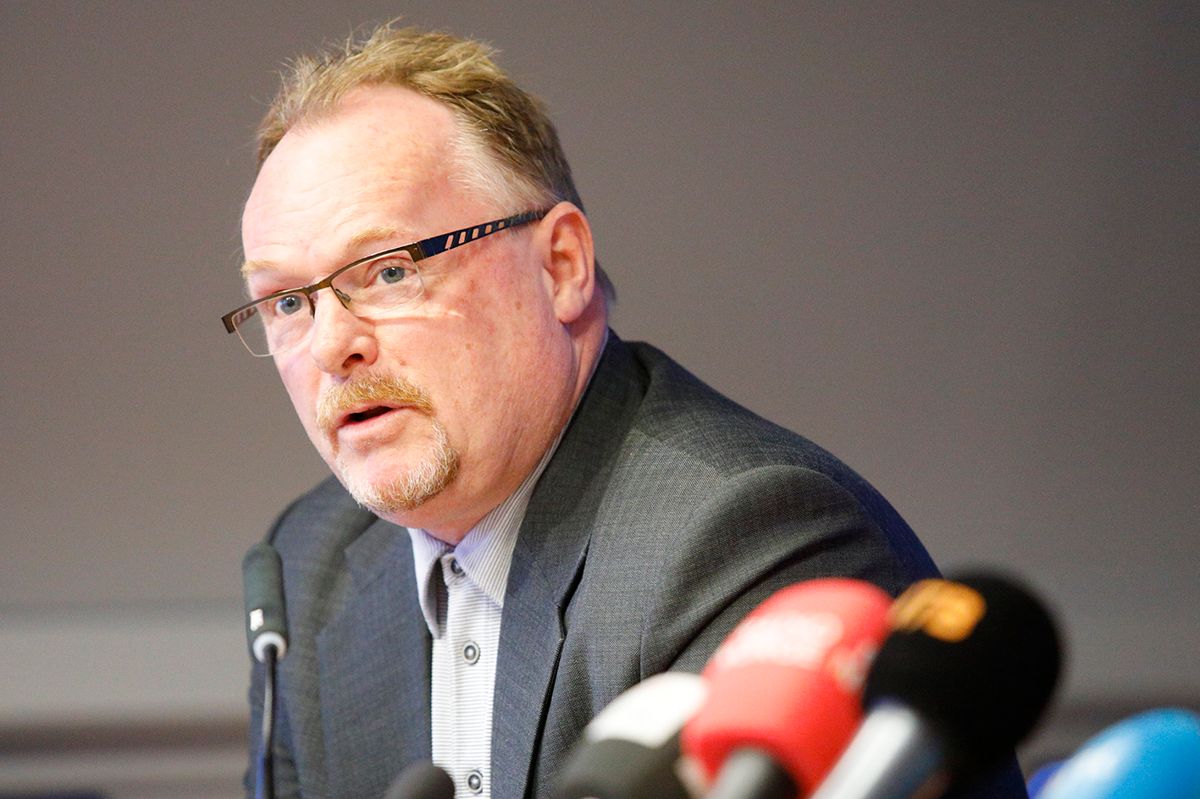Frp-nestleder Per Sandberg på tirsdagens pressekonferanse i forkant av landsmøtet i helgen. Foto: Audun Braastad / NTB scanpix