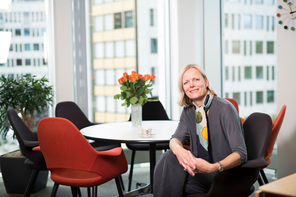 FORNØYD: Administrerende direktør i Kommunalbanken, Kristine Falkgård er fornøyd med resultatet. Foto: Jo Straube/Kommunalbanken.