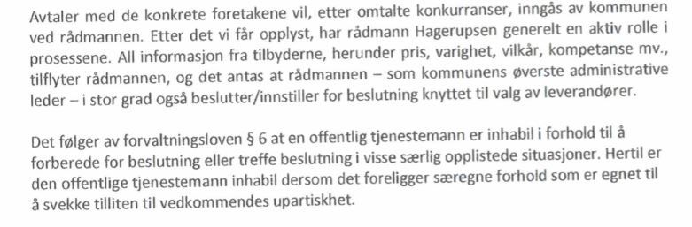 Utdrag fra brevet fra Bo og Bistand stilet til Lenvik kommune 3. august 2015.