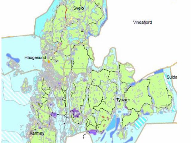 De fire kommunene på Haugalandet som utreder sammenslåing. Nordlige del av Sveio og sørlige del av Karmøy er ikke med på bildet. Illustrasjon fra rapporten