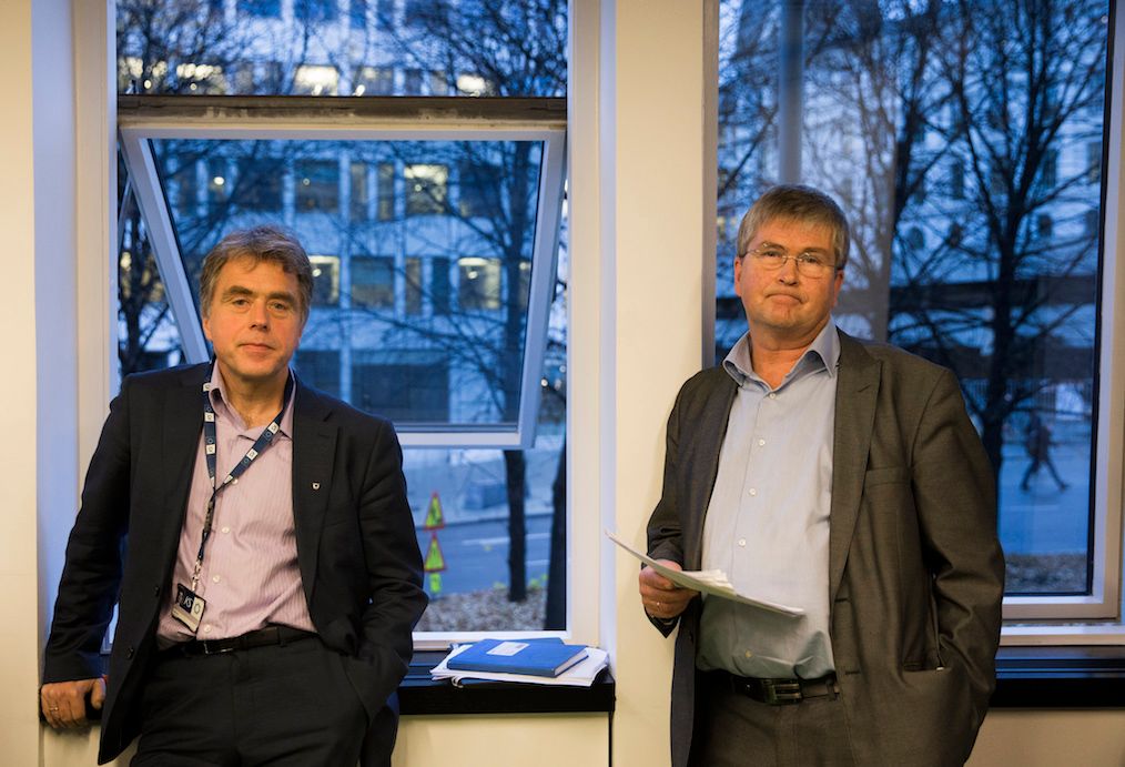 KS-direktør Helge Eide og IMDi-direktør Geir Barvik la fredag fram bosettingstallene for flyktninger for neste år. Foto: Berit Roald, NTB scanpix