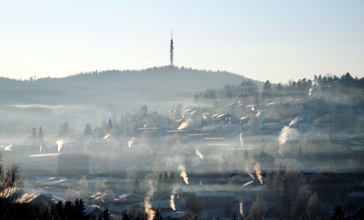 Tåkedis og røyk fra piper over Hagan i Nittedal. Norge gjør ikke nok for å bedre luftkvaliteten, mener ESA. Foto: Paul Kleiven / NTB scanpix