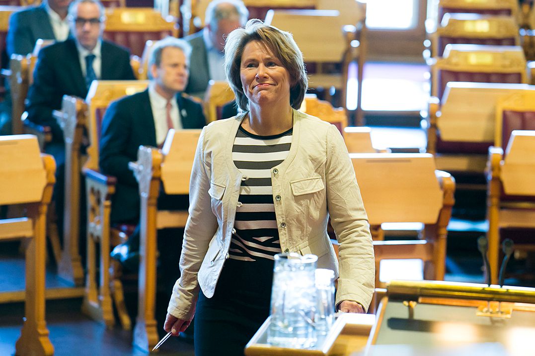 Justisminister Grete Faremo under den muntlige spørretimen i Stortinget 24 april. Foto: Heiko Junge / NTB scanpix