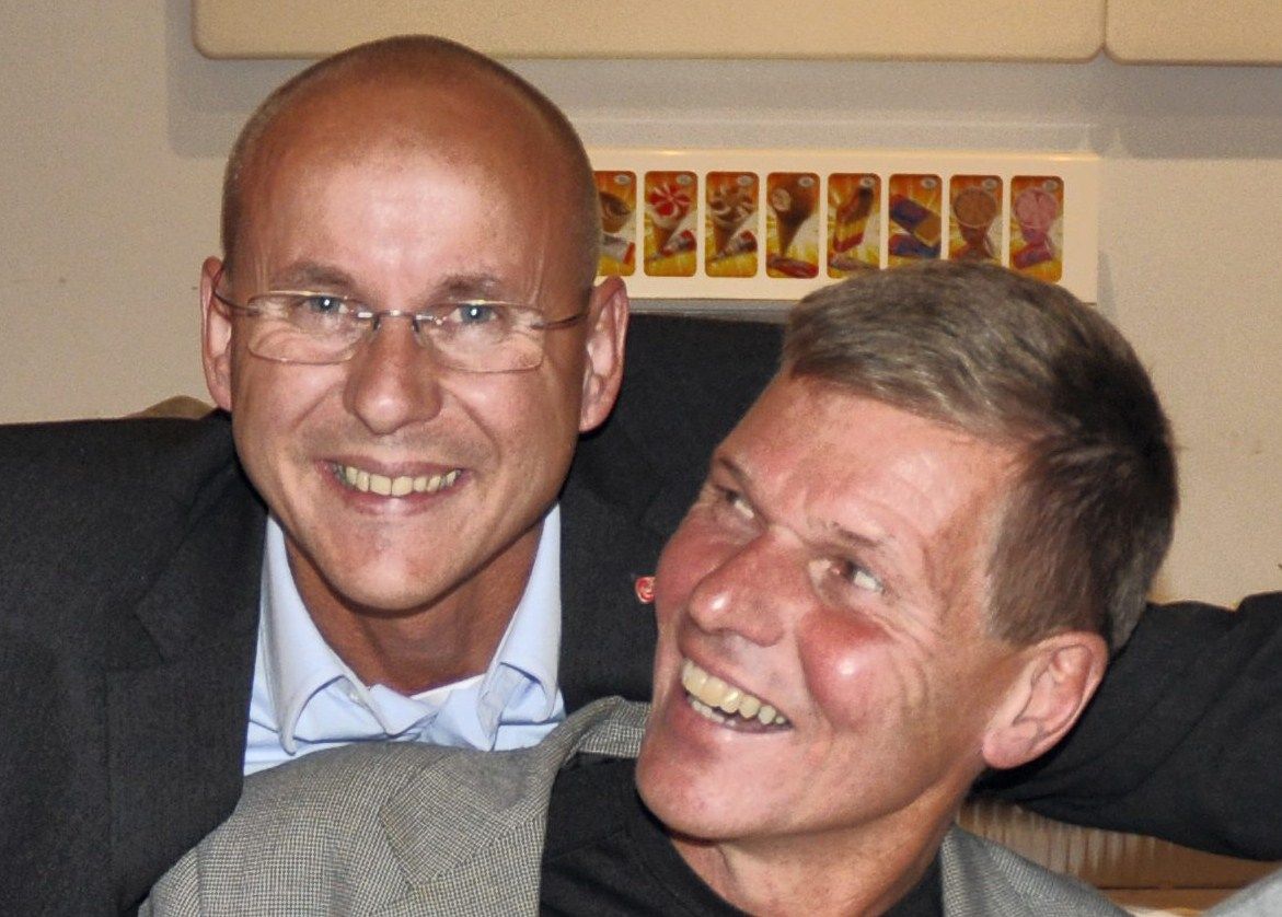 Dagen etter valget var Morten Aspeli (t.v.) og Stein Frøysang enige om et politisk samarbeid. Det blir ikke noe av. Foto: Tore Svensrud, Hamar Dagblad