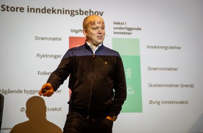 Finansminister Trygve Slagsvold Vedum på høstmøtet i KS Innlandet i fjor.