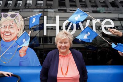 Høyre-leder Erna Solberg startet kommunevalgkampen sommeren 2022 ved å reise på turné i en egen Høyre-buss.