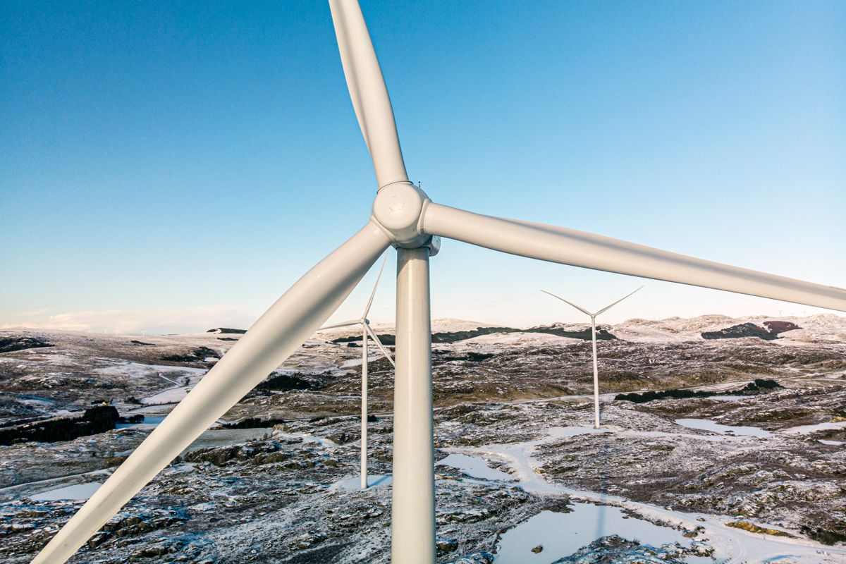 IOWN Energy planlegger å bygge 12–16 vindturbiner på opptil 270 meter i Bjerkreim. Bildet er fra Bjerkreim vindkraftverk.