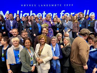 Høyres toppkandidater til posisjoner som ordfører og byrådsleder, samlet på landsmøtet.