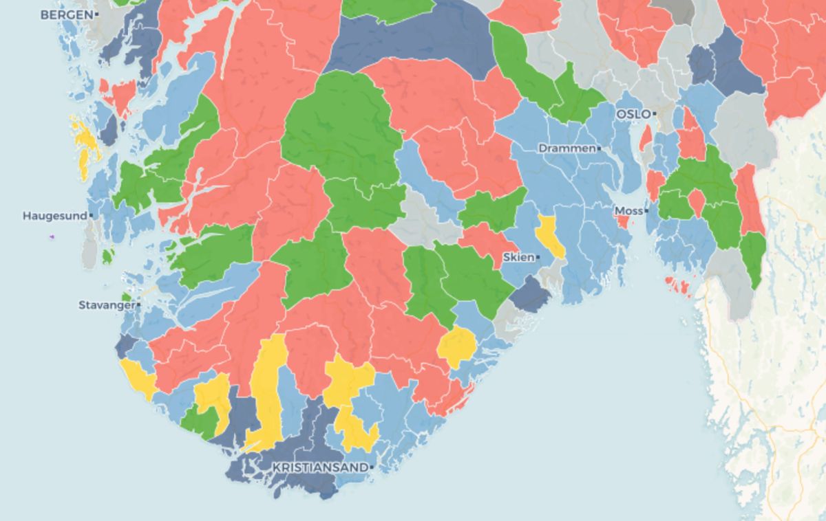 I bunn av artikkelen finner du et interaktivt kart som viser resultatet av ordførerforhandlingene i Kommune-Norge.