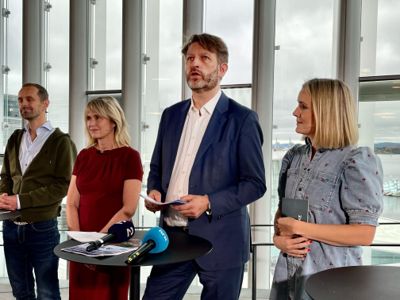 Oslos nye byråd la fram sin erklæring tirsdag. Fra venstre: Anne Lindboe (H), Eirik Lae Solberg (H) og Marit Vea (V).