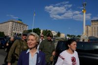 Ursula von der Leyen på Majdantorget i Kiev i lördags.