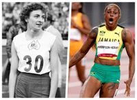 Australiens Marjorie Jackson vann OS-guld i Helsingfors 1952 med tangerat världsrekord. Jamaicas Elaine Thompson-Herah tog OS-guld i Tokyo.