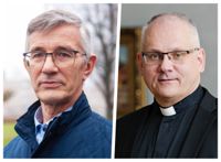 Torvald Hjulfors (t.v) säger att den laestadianska väckelserörelsen inte kan omfatta folkkyrkans vägval. Biskop Bo-Göran Åstrand hoppas att rörelsen fortsätter som en inomkyrklig väckelse.