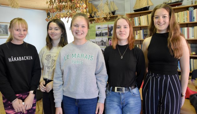 Liise Varblane (13), Gertlin Kanarbik (14), Andra Nora Paulus (11), Katarina Kõiveer (15) och Merilyn Juhkam (17) träffas minst en gång i månaden på Aibolands museum i Hapsal för att spela tagelharpa.