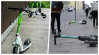 Förutom felparkerade elsparkcyklar på stadens gator kan de orsaka olägenheter och irritation också i husbolag. Framför de här garagen står nästan konstant elsparkcyklar uppradade enligt Anne Laakso på Drumsö.