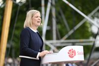 Statsminister Magdalena Andersson håller tal inför 5000 åhörare under första dagen av politikerveckan i Almedalen…