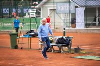 Björn Borg i samband med förmiddagens träningar på tennisbanorna i Hangö.