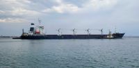 Fartyget Rizoni lämnar Odessas hamn med 26|000 ton spannmål under måndagsmorgonen. Bilden kommer från Ukrainas infrastrukturdepartement.