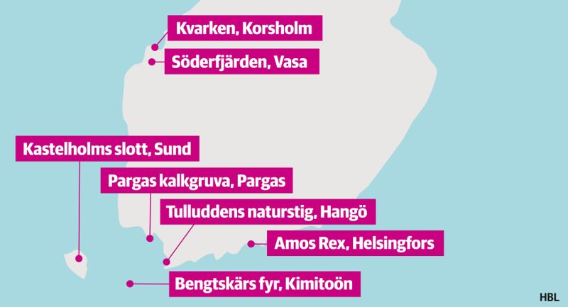 Svenskfinlands sju underverk har en ganska bra spridning längs med kusten.