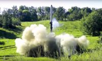 En kryssningsrobot av typen Iskander-K avfyras. I roboten finns västerländska chip, enligt Rusis rapport. Bilden kommer från det ryska försvarsdepartementet. Arkivbild.