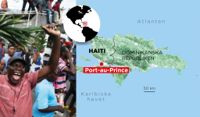 Tusentals människor deltar i protesterna i Haitis huvudstad Port-au-Prince.