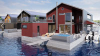 Det finns nu två olika storleks flytande hus i Lovisaviken till salu. Bilderna i annonserna är samma, men nu kan köpare välja också ett mindre - och billigare - hus.