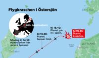 En tysk familj befann sig ombord vid flygkraschen utanför Lettland under söndagen. Kartan visar planets rutt, tidpunkterna är i svensk tid.