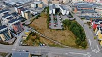 Det planerade trähuskvarteret ligger här, vid korsningen mellan Konstfabriksgatan och Guldlistgatan.