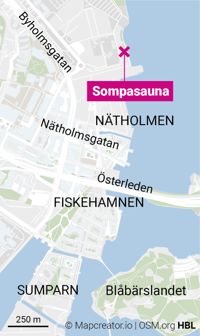 Den populära bastun Sompasauna ligger vid Nätholmen i Helsingfors. 