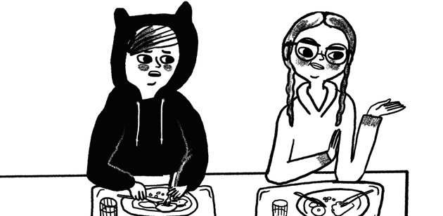 Maria Sann är helt rätt illustratör för att bära upp svärtan i Matilda Gyllenbergs Hundra dagar hemma.