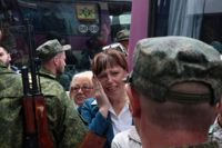Reservister i Sevastopol på Krimhalvön deltar i en avfärdsceremoni efter president Putins order om partiell mobilisering.