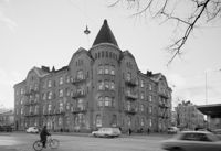 Waldemar Aspelins ”Sibbo kyrka” på Mannerheimvägen 76 i Tölö fotograferad 1970. Huset stod klart 1905 och revs 1978.