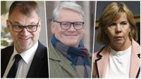 Henrik Stenbäck (mitten) har skrivit en bok om SFP:s fyra år i opposition. Statsminister Juha Sipilä (till vänster) lämnade SFP utanför regering för första gången på 36 år. Anna-Maja Henriksson ledde SFP under tiden i oppositionsbänken.