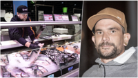 Konsumenterna köper inte lika mycket fisk och kött som tidigare, men de som unnar sig det vill ha kvalitet. Matti Lundberg (till vänster) ser till att de får fisken handskuren och färsk i K-supermarket i Grankulla. Jesper Lindqvist är handelsman i butiken.