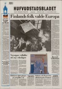 Hur gick det till då Finlands folk sade ja till Europeiska unionen? Det och många andra historiska händelser kan man läsa om i en digitaliserad version av HBL från år 1994.