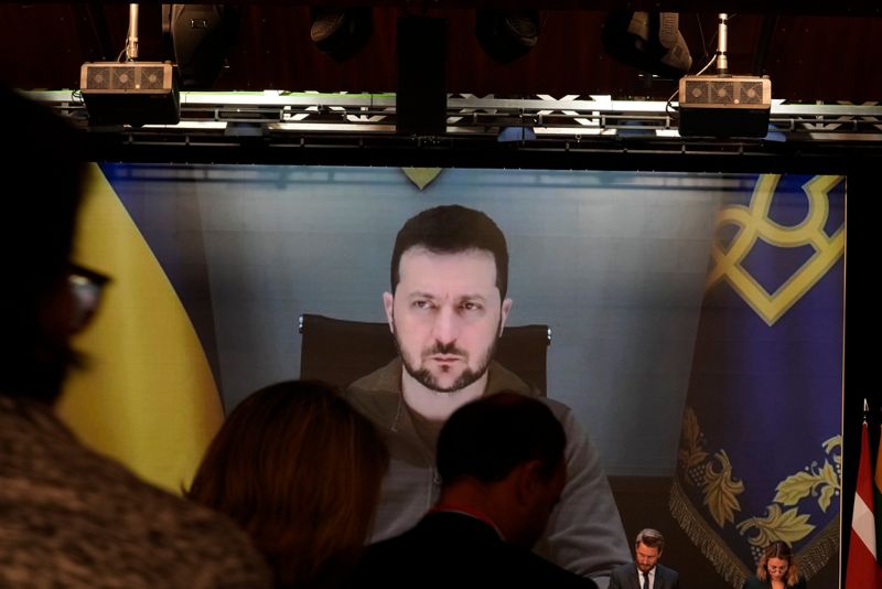 Ukrainas president Volodymyr Zelenskyj när han tidigare i veckan talade under ett Natomöte.