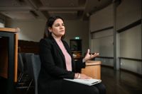 Belarusiska oppositionsledaren Svetlana Tikhanovskaja i Stockholm på tisdagen.