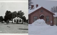 Huset från 1700-talet har genom åren fått beskåda många typer av affärsverksamheter. Bilden till vänster är tagen på 1930-talet, och bilden till höger 2022.