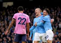 Erling Haaland gjorde sitt 21:a ligamål när Manchester City spelade 1–1 mot Everton.