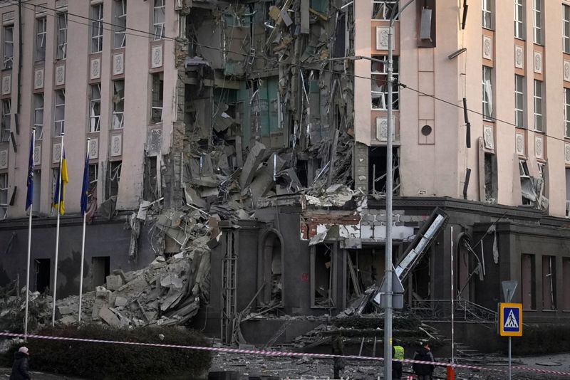 Ett hotell i Kiev fick stora skador i de ryska attackerna på nyårsafton.